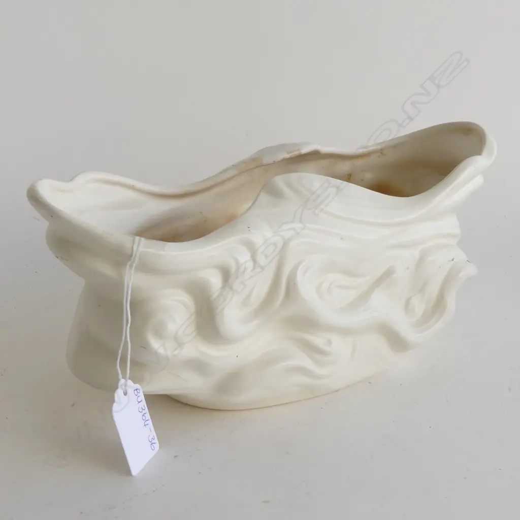 CROWN LYNN WHITE VASE #587  L. 250MM  SOME PATCHES OF DARK CRAZING & RUST TO INTERIOR  Image 1++