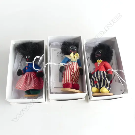 3 DEB CANHAM LTD. ED. GOLLY DOLLS; 'MR. G', 'OLD GOLLY', 'MRS GOLLY GOSH'; all boxed / 2 w. certificates H.100mm