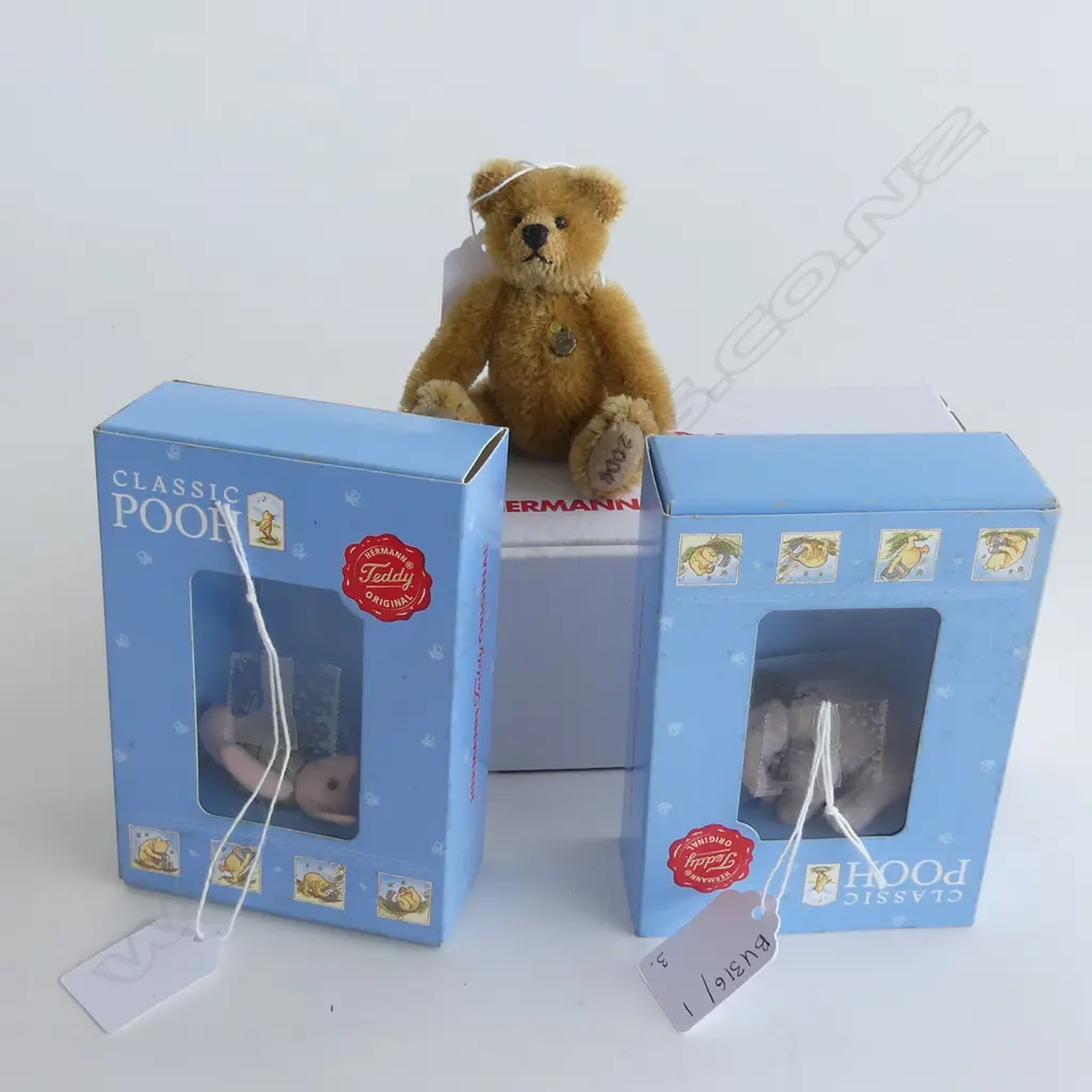 3 HERMANN TEDDIES; 'CLASSIC POOH' EYORE & PIGLET + OTHER; ALL BOXED Image 1++