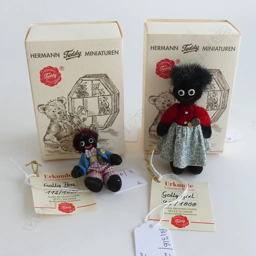 2 HERMANN MINIATURE GOLLIES; BOY & GIRL LTD. ED. 1000 H.90mm; boxed w. certificates Image 1++