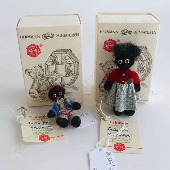 2 HERMANN MINIATURE GOLLIES; BOY & GIRL LTD. ED. 1000 H.90mm; boxed w. certificates