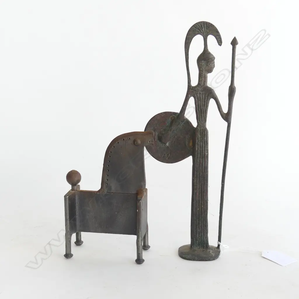 2 OLD CLASSICAL SCULPTURES HORSE + WARRIOR H. 240mm Image 1++