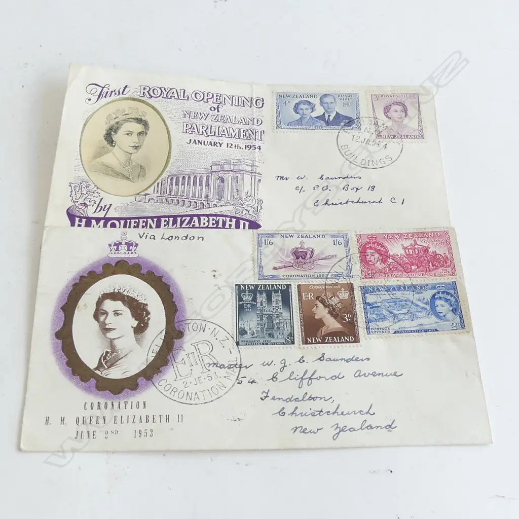 2 FDC'S CORONATION OF QUEEN ELIZABETH 11 1953 & ROYAL OPENING OF PARLIAMENT 1954  Image 1++