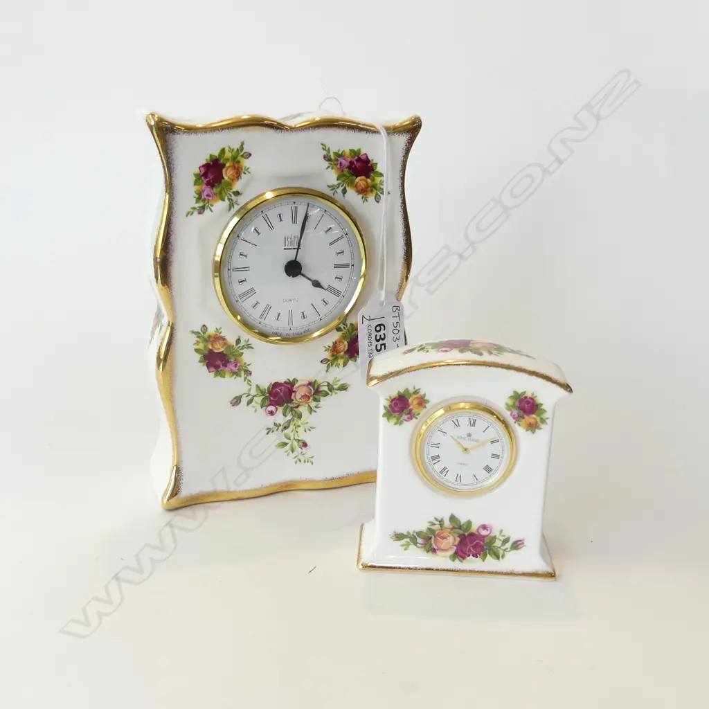 2 ROYAL ALBERT OLD COUNTRY ROSES BATTERY OP. MANTLE CLOCKS, MADE IN ENGLAND H  85 & 160MM Image 1++