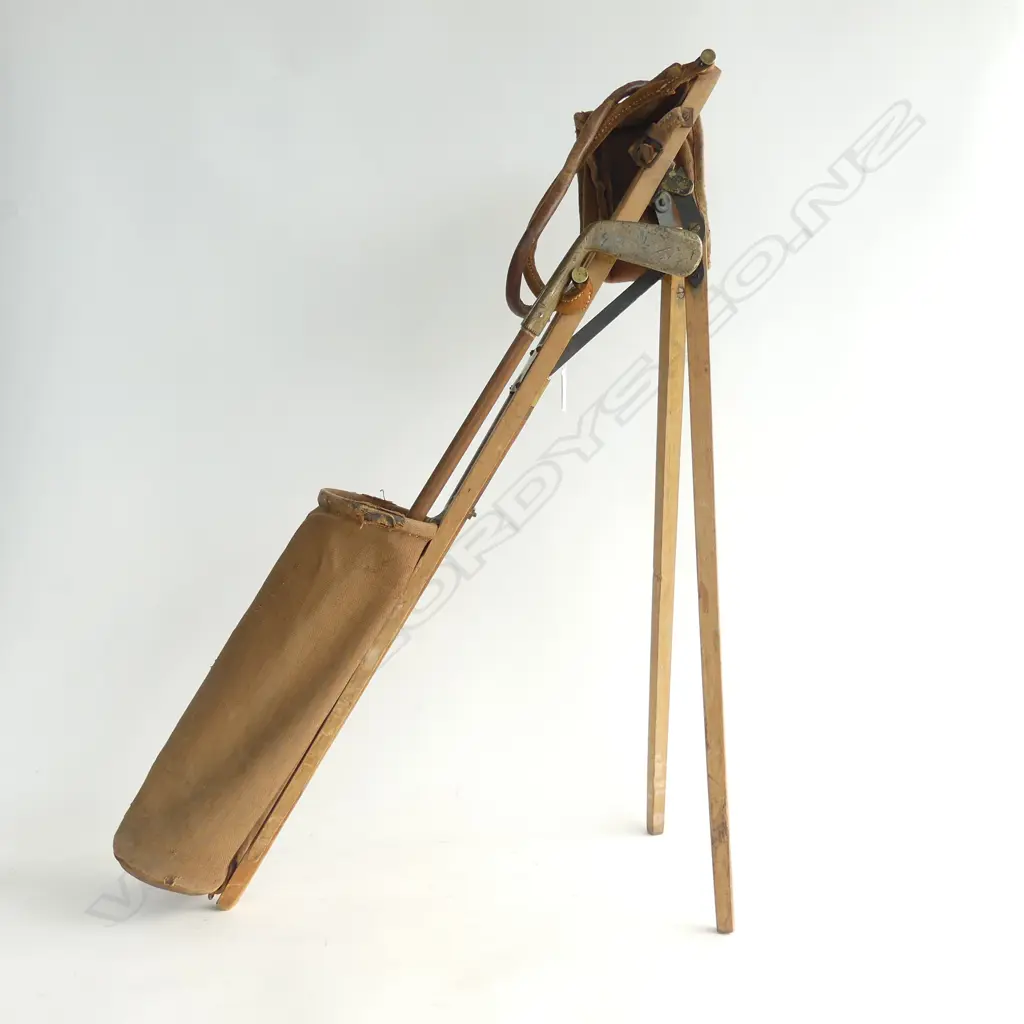 RARE EARLY GOLF BAG 'OSMONDS AUTOMATION' PATENTED 1893 WITH SINGLE CLUB H. 570mm Image 1++