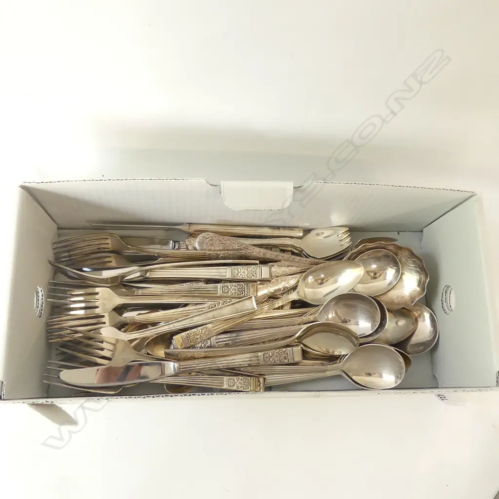 BOX LOT SILVER PLATE CUTLERY; COMMUNITY ETC Image 1++