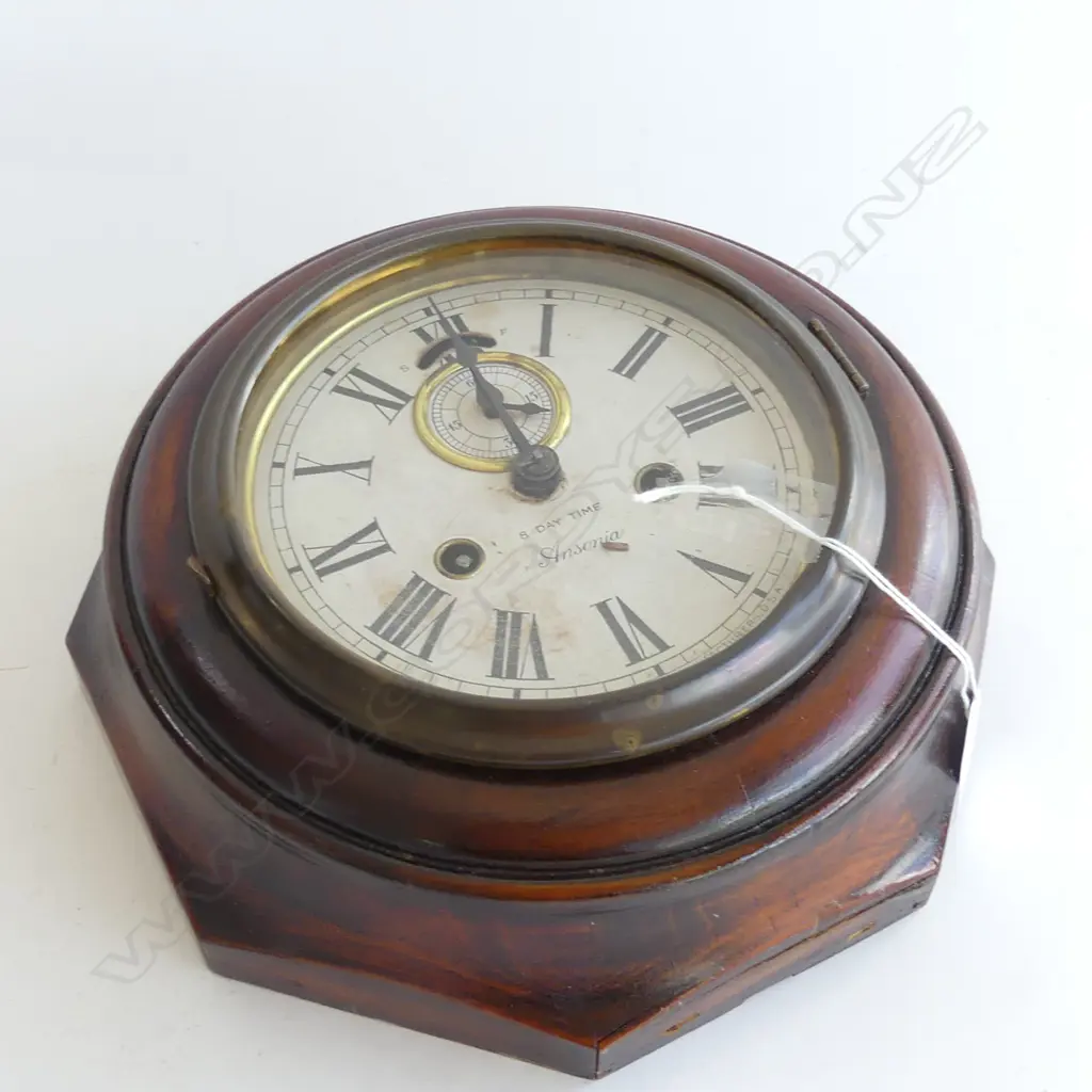 OLD ANSONIA 8 DAY TIME WOODEN CASED WALL CLOCK DIA 230MM Image 1++