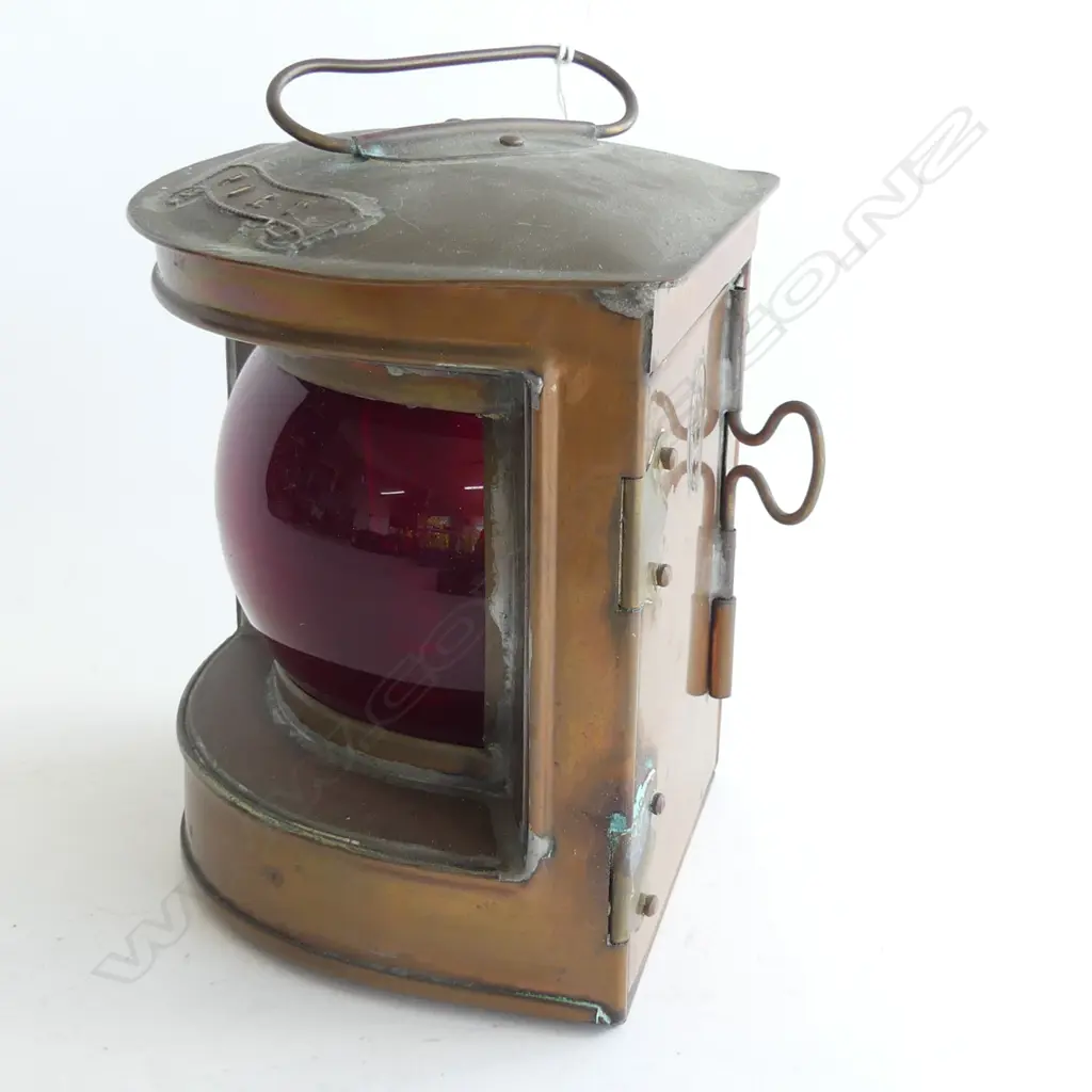 COPPER CASED RED LIGHT PORT MARITIME LAMP H. 165MM Image 1++