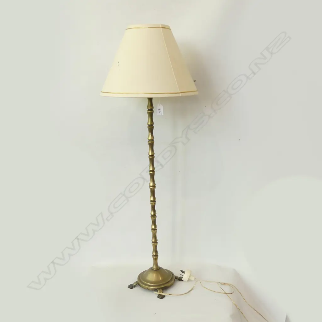 OLD BRASS BAMBOO STYLE TALL LAMP W SHADE H.870mm Image 1++