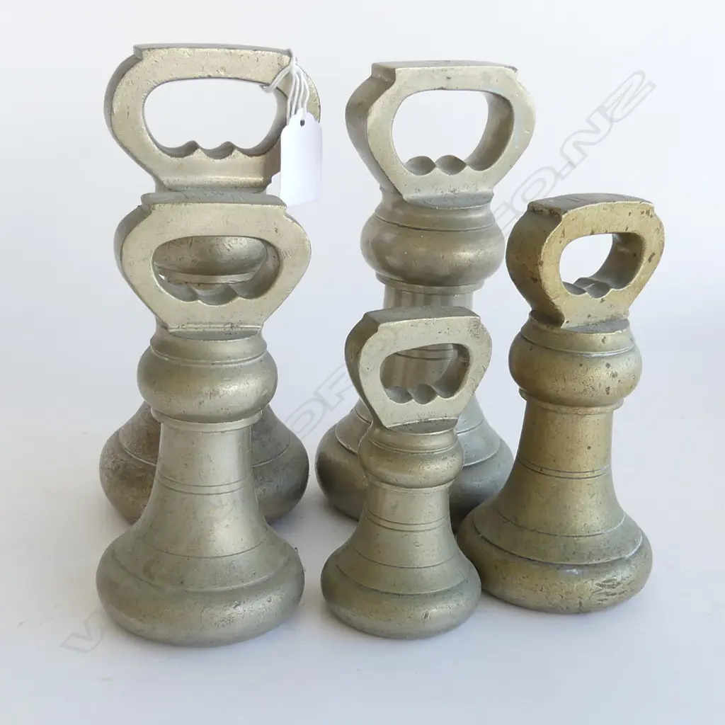 SET 5 C1900 SILVERED BRASS BELL WEIGHTS GRADUATING tallest 190mm Image 1++