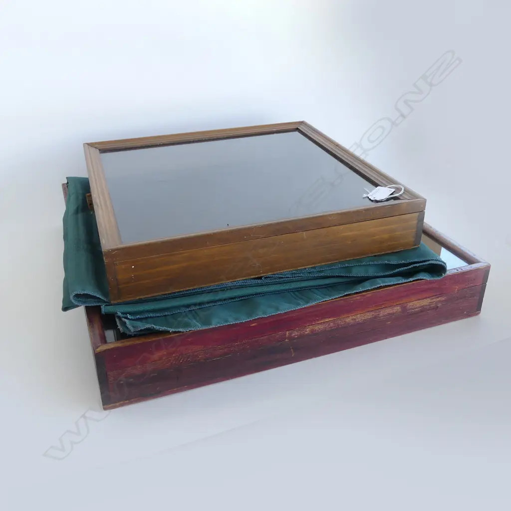 2 WOODEN FRAMED GLAZED TABLE DISPLAY CABINETS LARGEST 480 SQ Image 1++