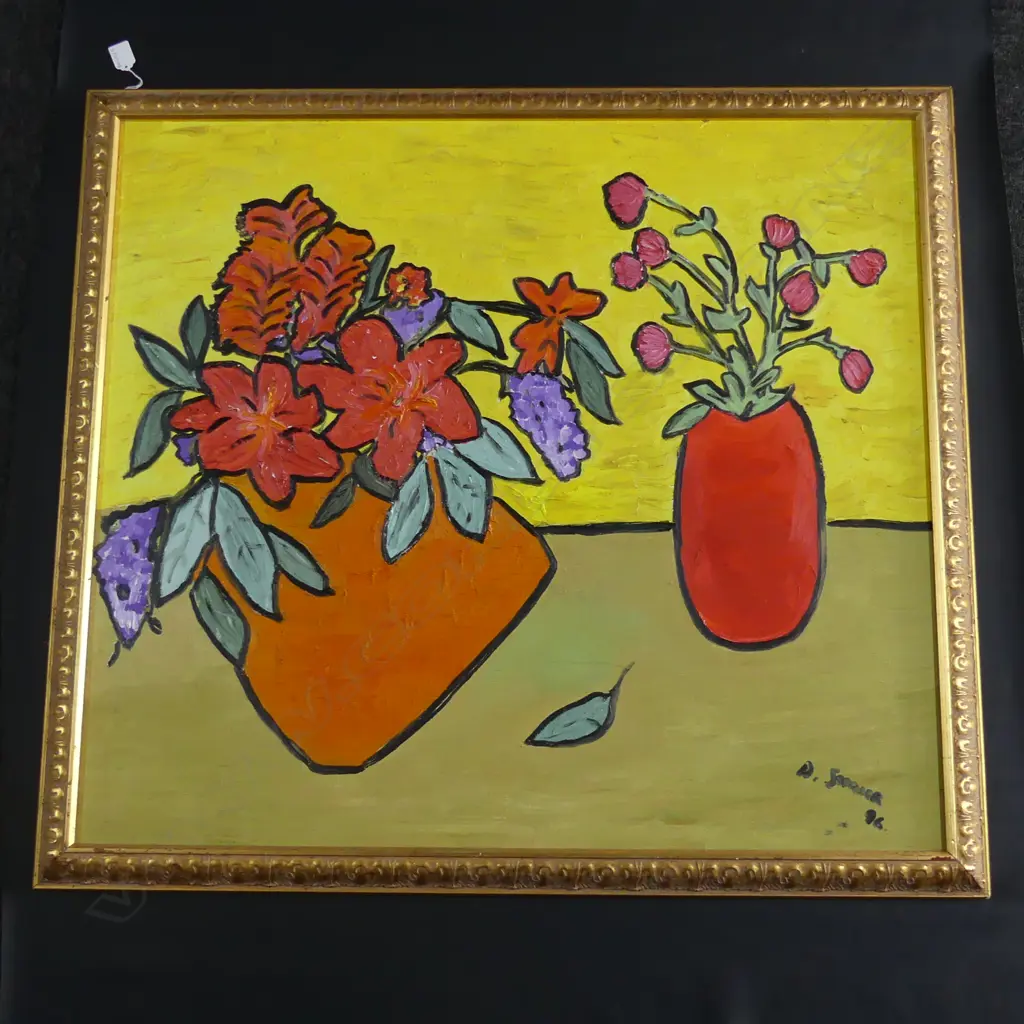LARGE YELLOW STILL LIFE OIL GILT FRAME; SIGNED & DATED '96 790x885mm Image 1++
