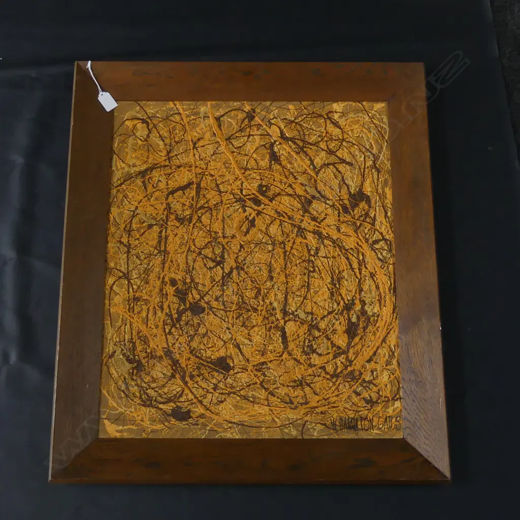 W. HAMILTON GATES ORANGE POLLOCK STYLE ABSTRACT 1975 605x500 OAK FRAME Image 1++