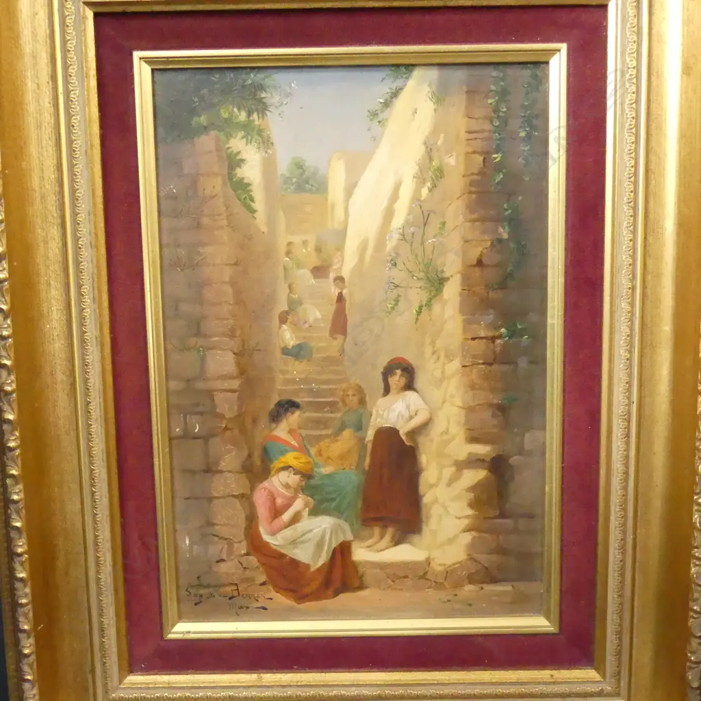 AN ITALIAN OIL PAINTING, AFTER JEAN BENNER'S "UN COIN D'OMBRE A CAPRI" (A CORNER OF SHADE, CAPRI). 285 x 195mm Image 1++