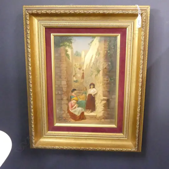 AN ITALIAN OIL PAINTING, AFTER JEAN BENNER'S "UN COIN D'OMBRE A CAPRI" (A CORNER OF SHADE, CAPRI). 285 x 195mm