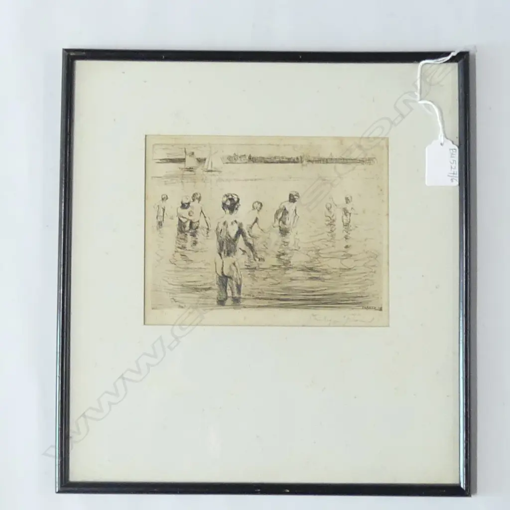 "FRANCK'  ..... ETCHING BOYS SWIMMING C1920 140 x 180mm Image 1++