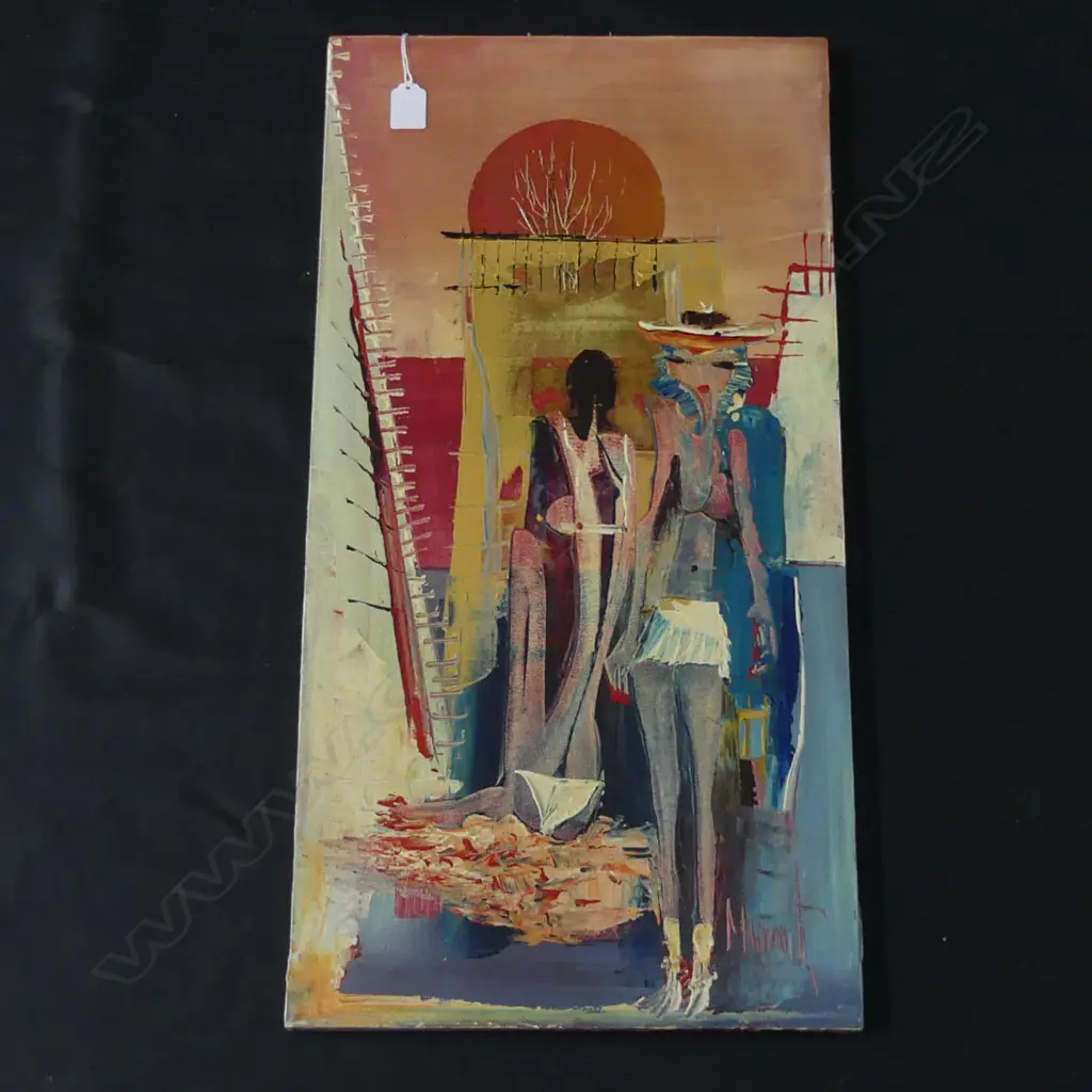 SIGNED OIL ABSTRACT FIGURES 685x355mm Image 1++