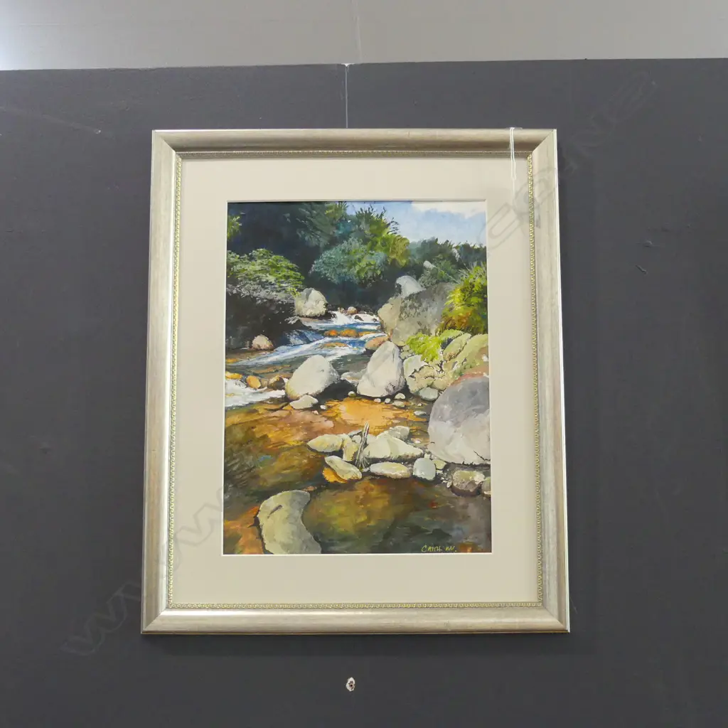 CAITH MITCHELL, ACRYLIC 'WHAKAPAPAITI STREAM' SIGNED. 390 x 285mm Image 1++