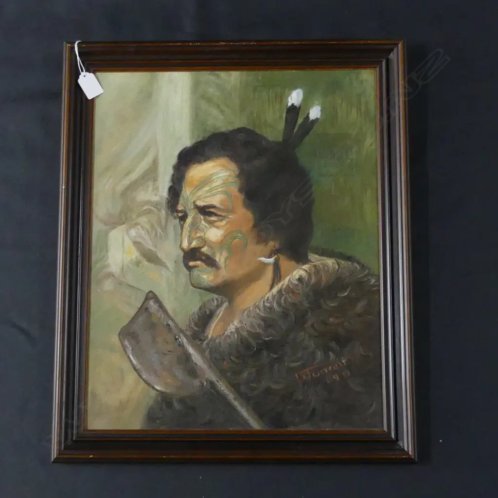 B. TARRANT MAORI CHEIF OIL; SIGNED & DATED 81 480x385mm Image 1++