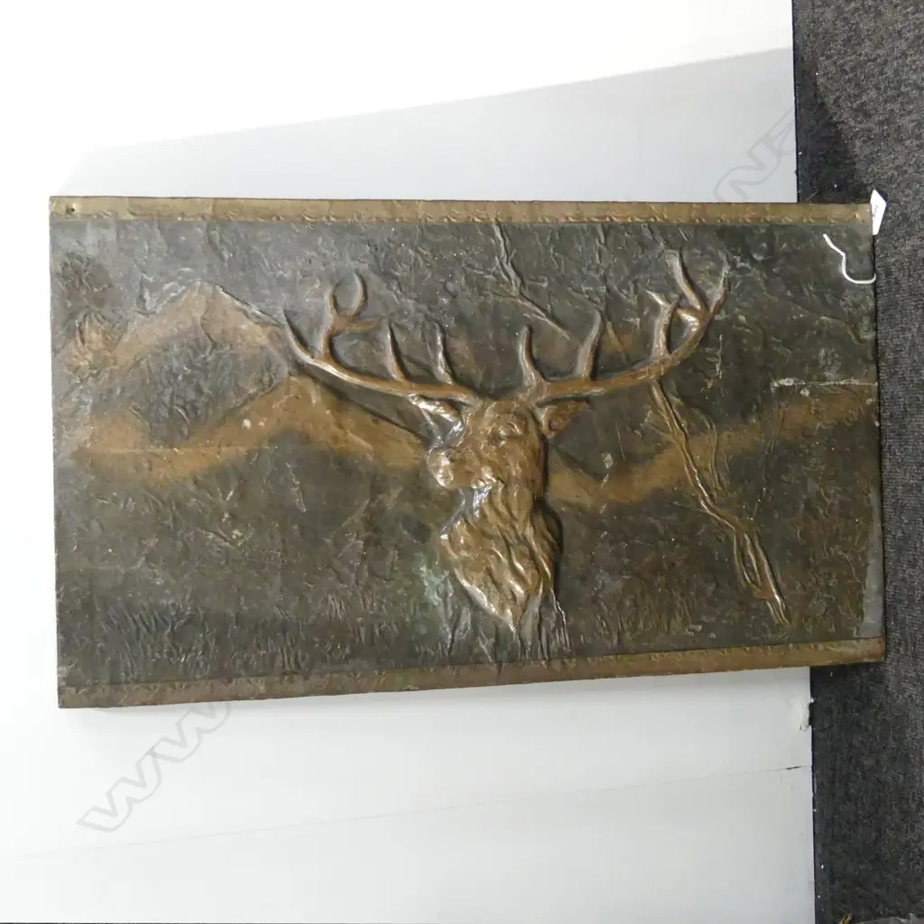 COPPER DEER W ANTLERS - WOODEN BACK - WALL HANGING OR BOX LID ?  660 X 380MM Image 1++