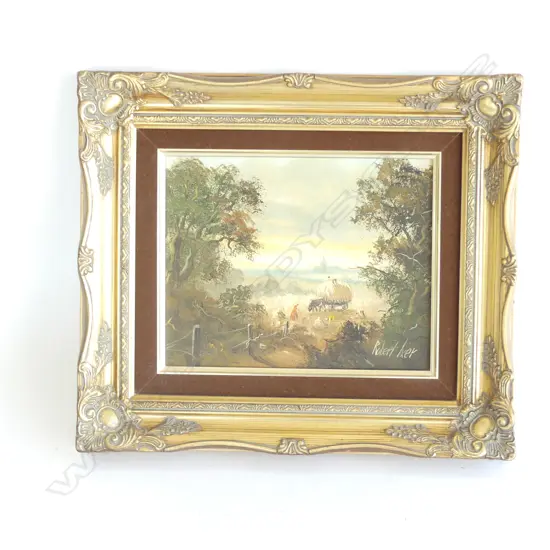 ROBERT IXER, GILT FRAMED OIL ON BOARD, RURAL SCENE, SIGNED,  235 X 190MM