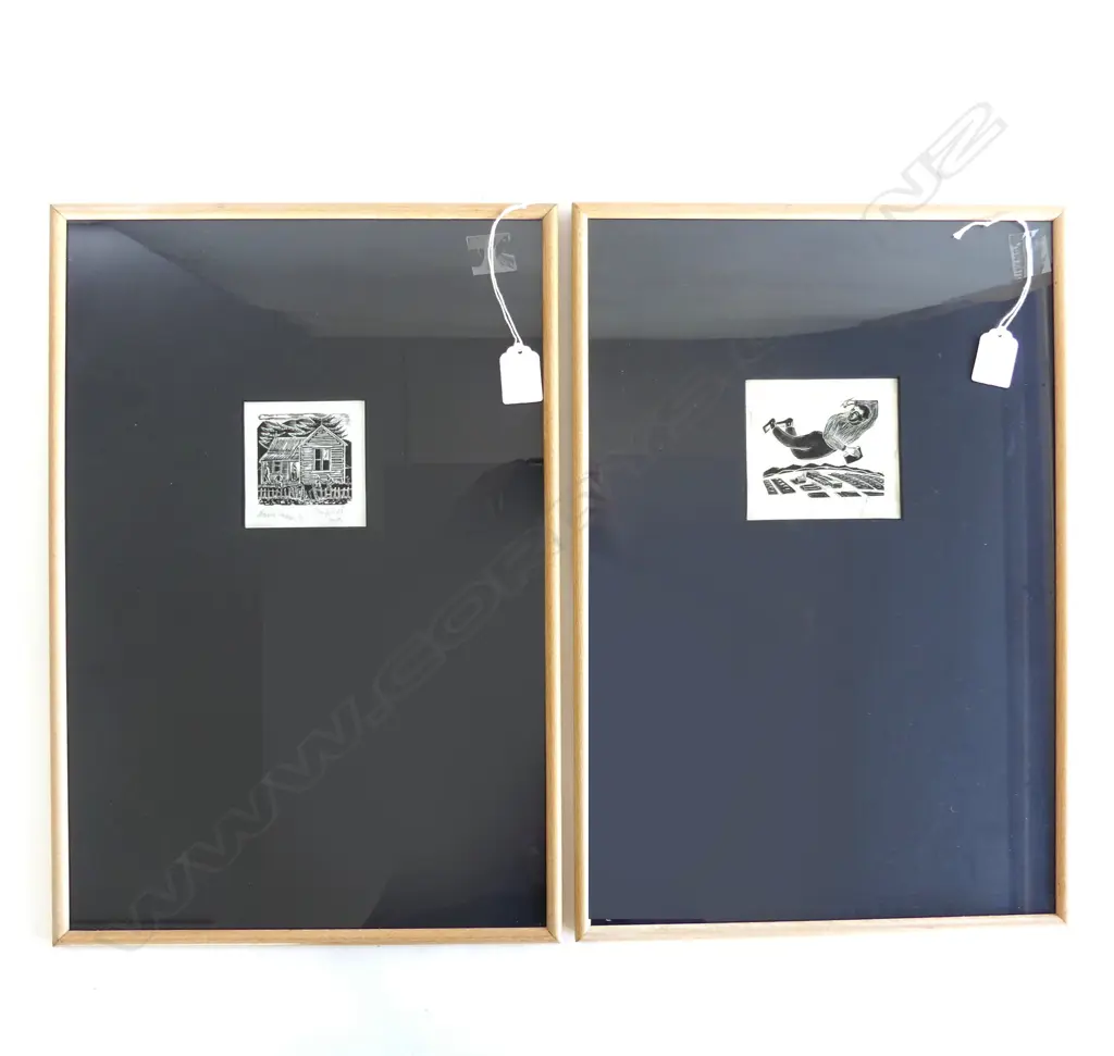 CAMPBELL SMITH TWO WOODCUTS  110 x 85mm 'POET' (A.F) & 'MAORI HOUSE'  Image 1++