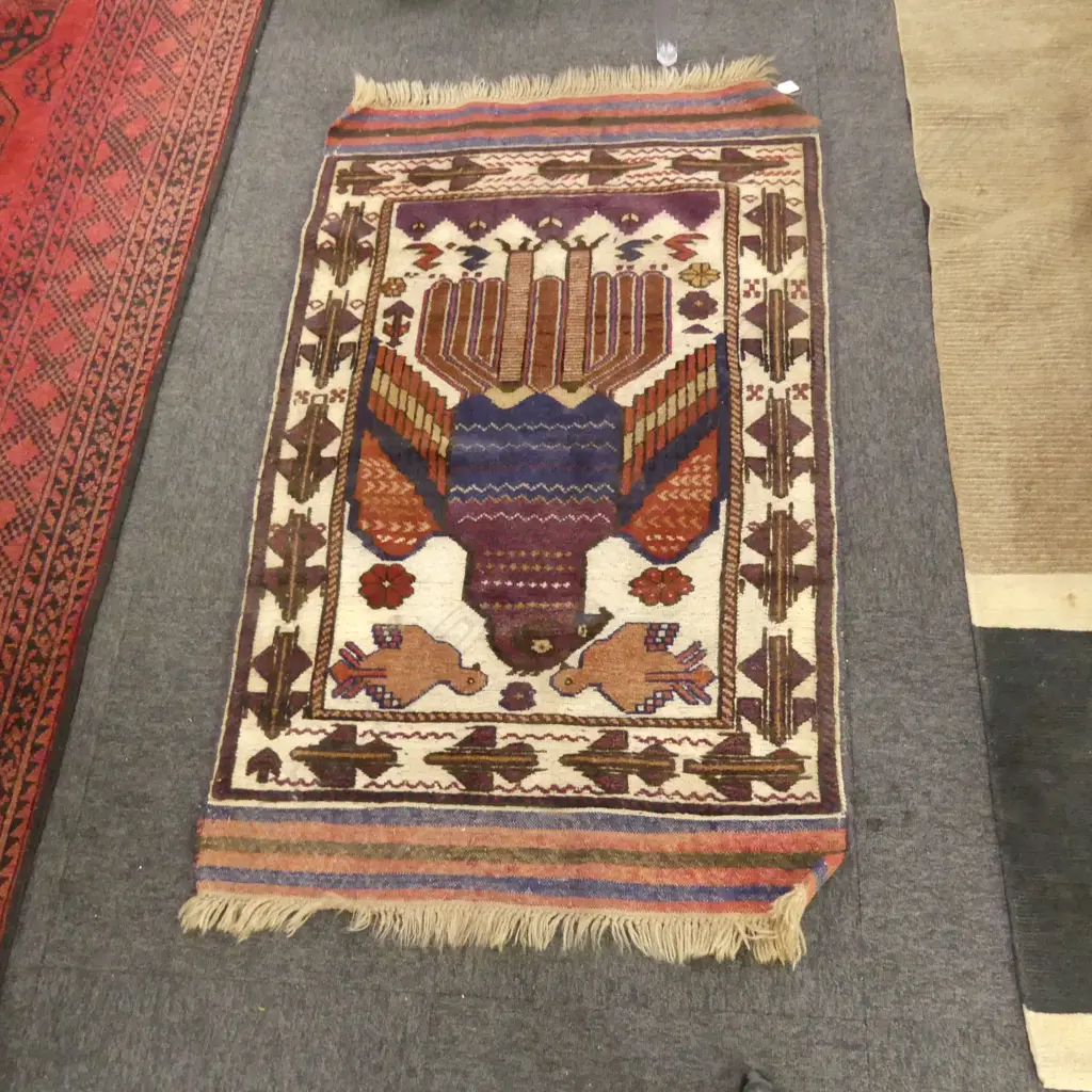 MIXED WEAVE HAND KNOTTED RUG w. EAGLE DESIGN 1400x830mm Image 1++