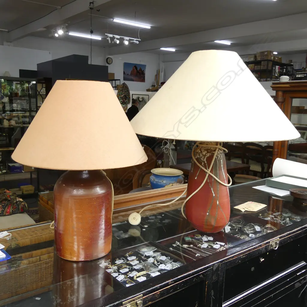 2 POTTERY LAMPS; 1 A CONVERTED CROCK H.660 / 535mm Image 1++