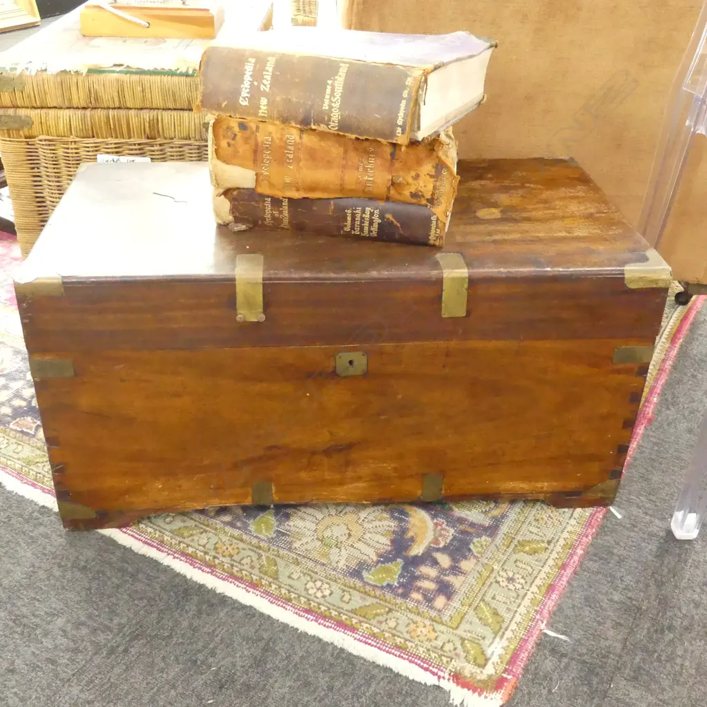 19TH C BRASS BOUND WOODEN TRUNK L 730 MM TOP A/F Image 1++