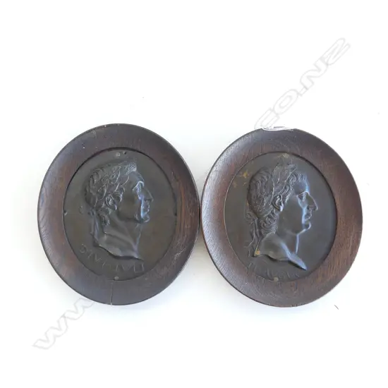 PR BRONZE ROMAN HEAD PLAQUES IN WOODEN FRAMES 190 X 170MM