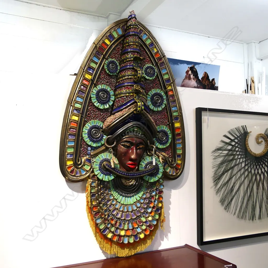 BRUCE PAPAS LARGE EGYPTIAN PAINTED CERAMIC MASK H.1190mm Image 1++