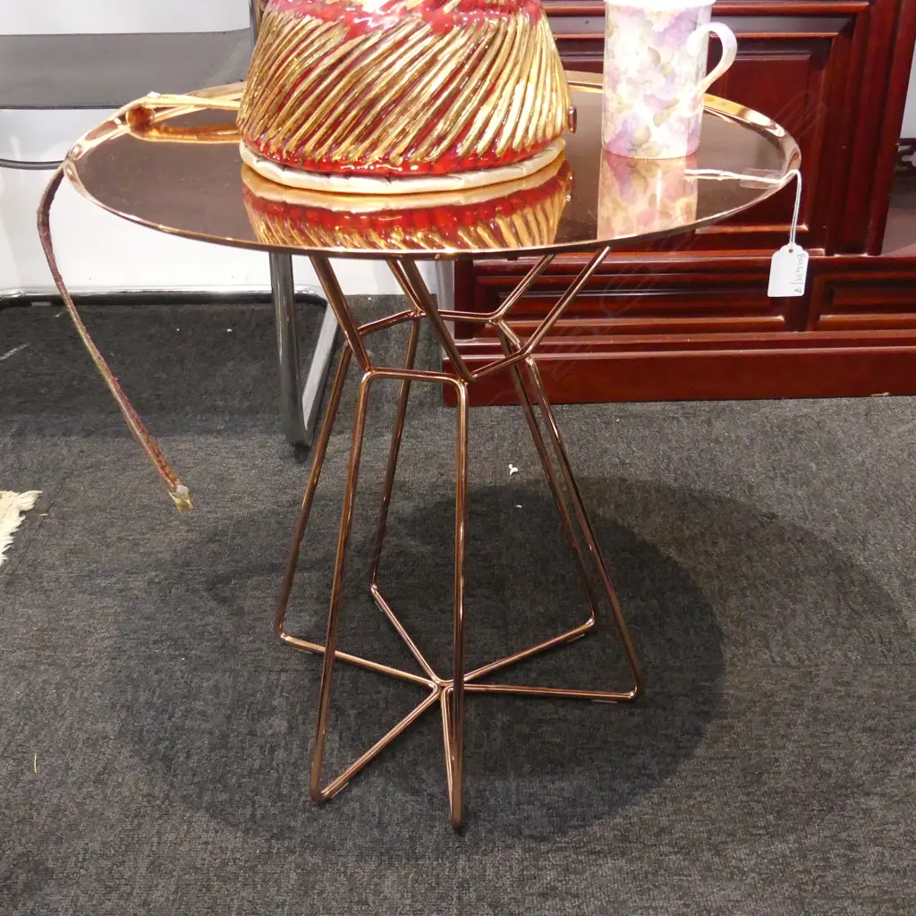 SOLID COPPER SIDE TABLE 500mm dia Image 1++