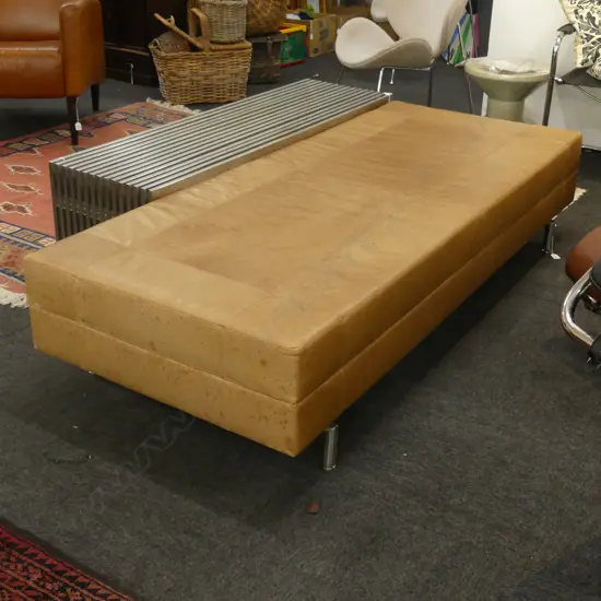 CONTEMPORARY DAY BED; BROWN LEATHER 1850x770x400mm