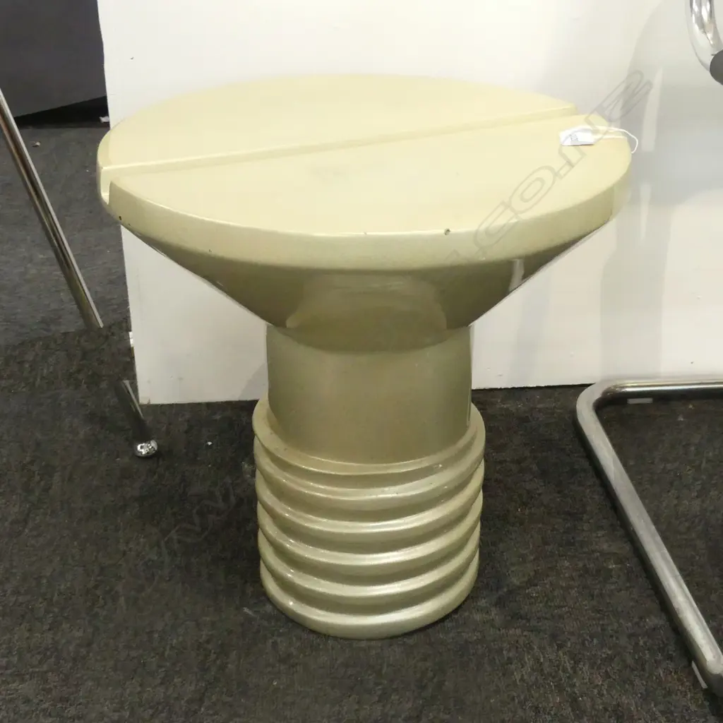  EERO AARNIO STYLE 'SCREW' SIDE TABLE; FIBREGLASS w. METALLIC FINISH some damage to rim H.410mm 400mm dia Image 1++
