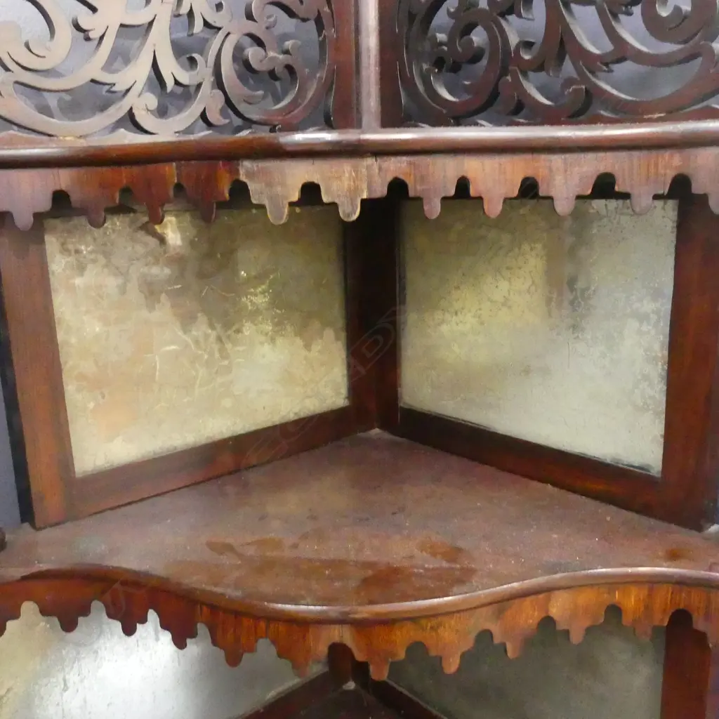 VICTORIAN MAHOGANY 5 TIER CORNER WHAT NOT SHELVES H.1530mm AF Image 1++