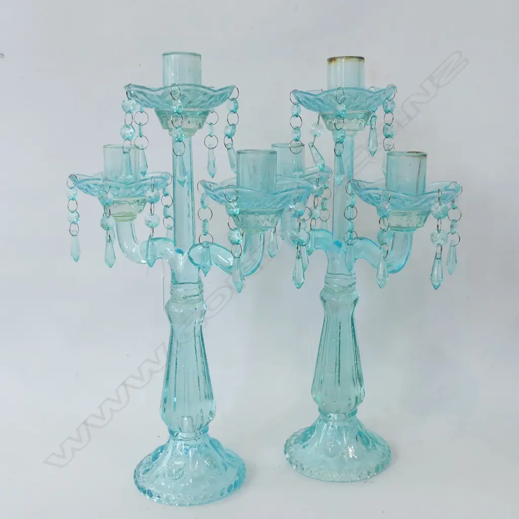PR AQUA BLUE GLASS CANDLE HOLDERS H.410mm Image 1++