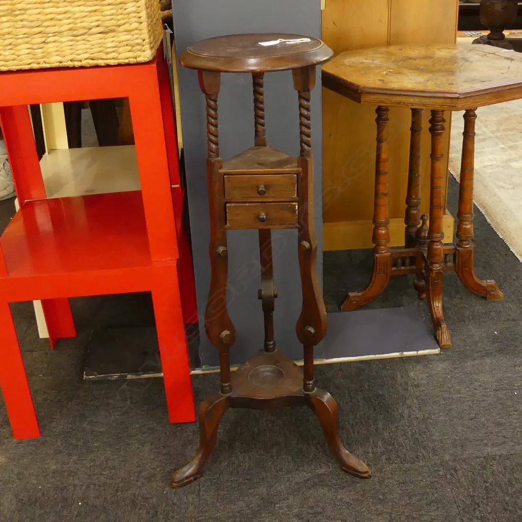 MAHOGANY PLANT STAND WITH 2 SMALL DRAWERS Image 1++