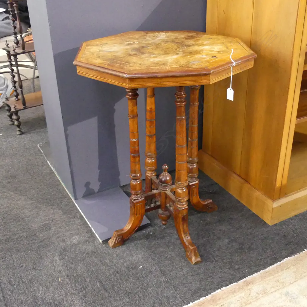 EARLY 20thC OCTAGONAL INLAID TABLE AF H.700 / 540mm dia Image 1++