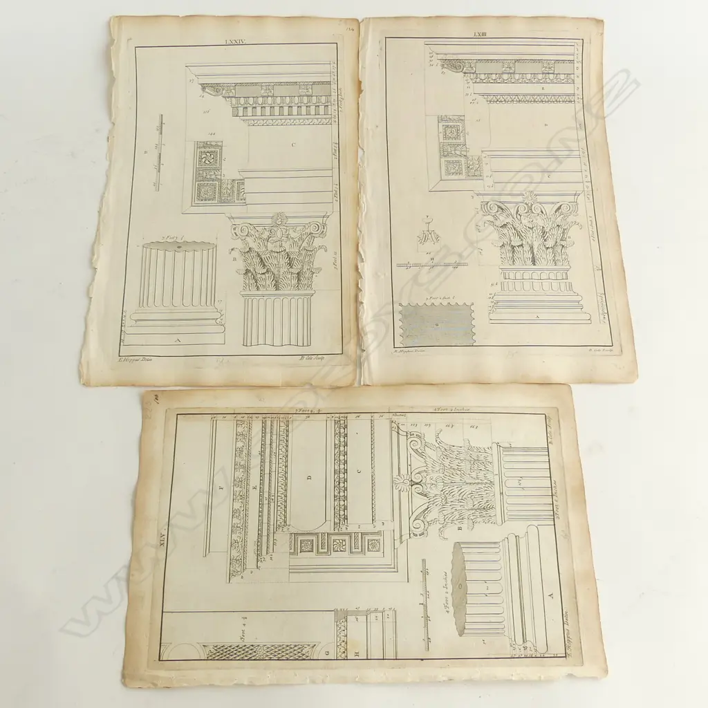 3 ARCHITECTURAL ENGRAVINGS FROM BENJAMIN COLE’S, ‘PALLADIO’S ARCHITECTURE’ PUBLISHED 1735. 300 X 200mm ea Image 1++