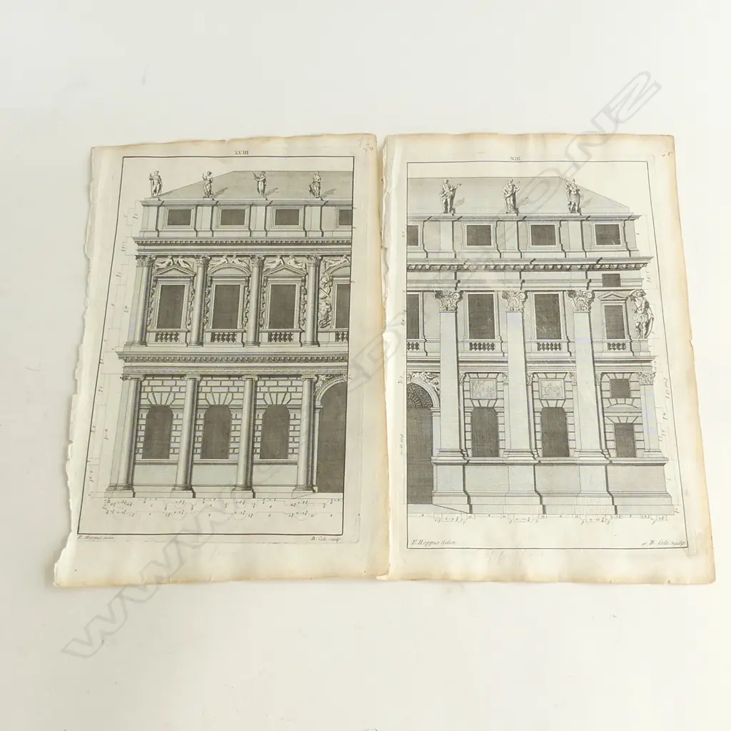 2 ARCHITECTURAL ENGRAVINGS FROM BENJAMIN COLE’S, ‘PALLADIO’S ARCHITECTURE’ PUBLISHED 1735. 300 X 200mm ea Image 1++