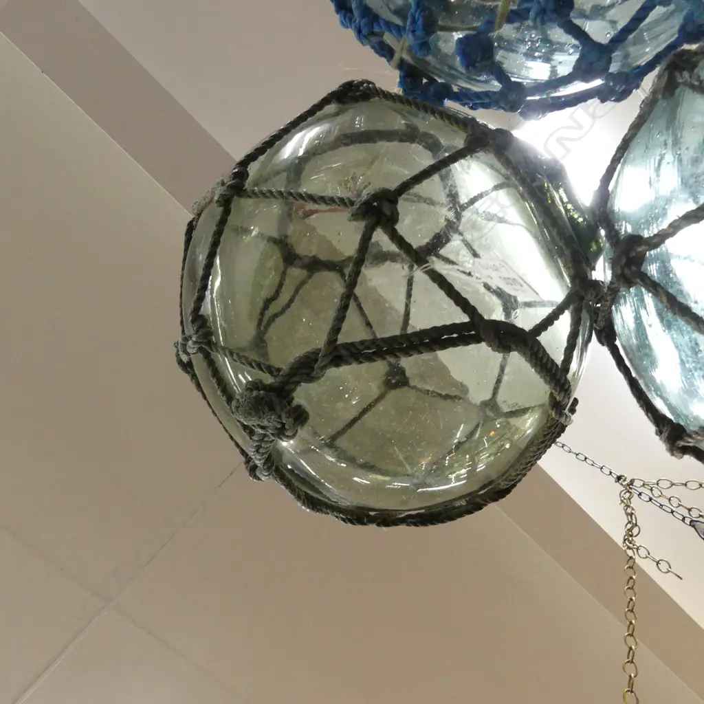 OLD JAPANESE HOKKAIDO GLASS BUOY W NETTING Dia.310mm. Image 1++