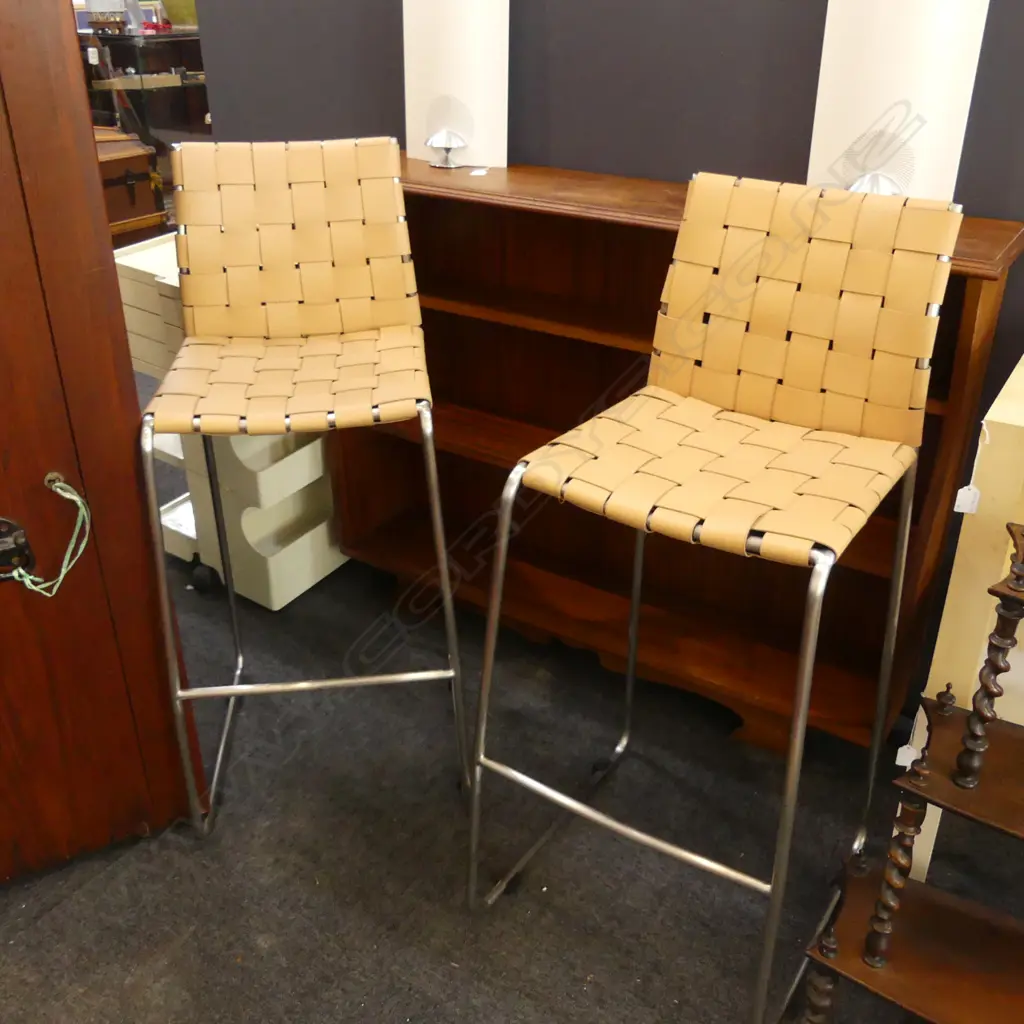PR DAN-FORM DENMARK WOVEN TAN LEATHER BAR STOOLS (new) Image 1++