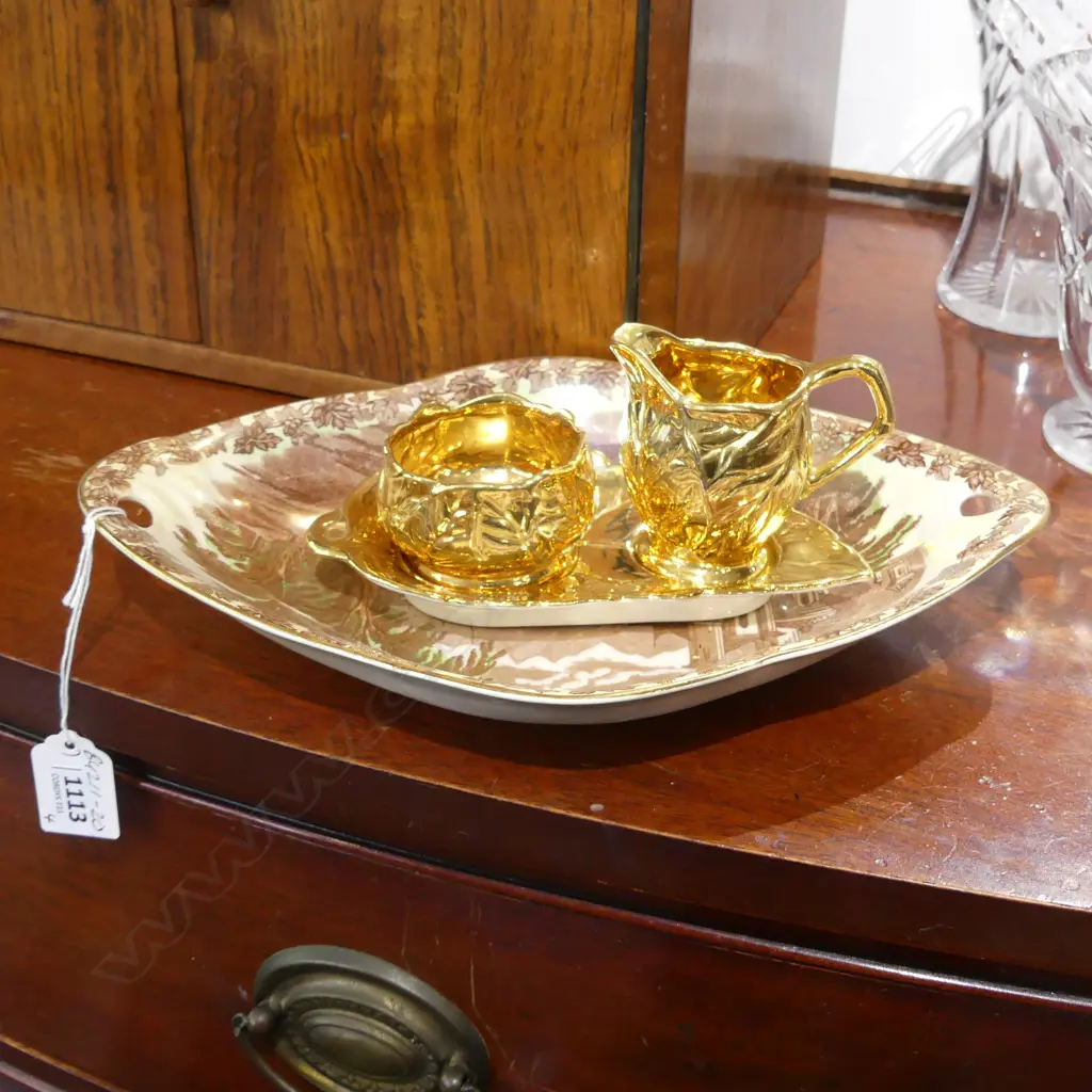 ROYAL WINTON CREAM/SUGAR SET + MALING LUSTREWARE DISH Image 1++