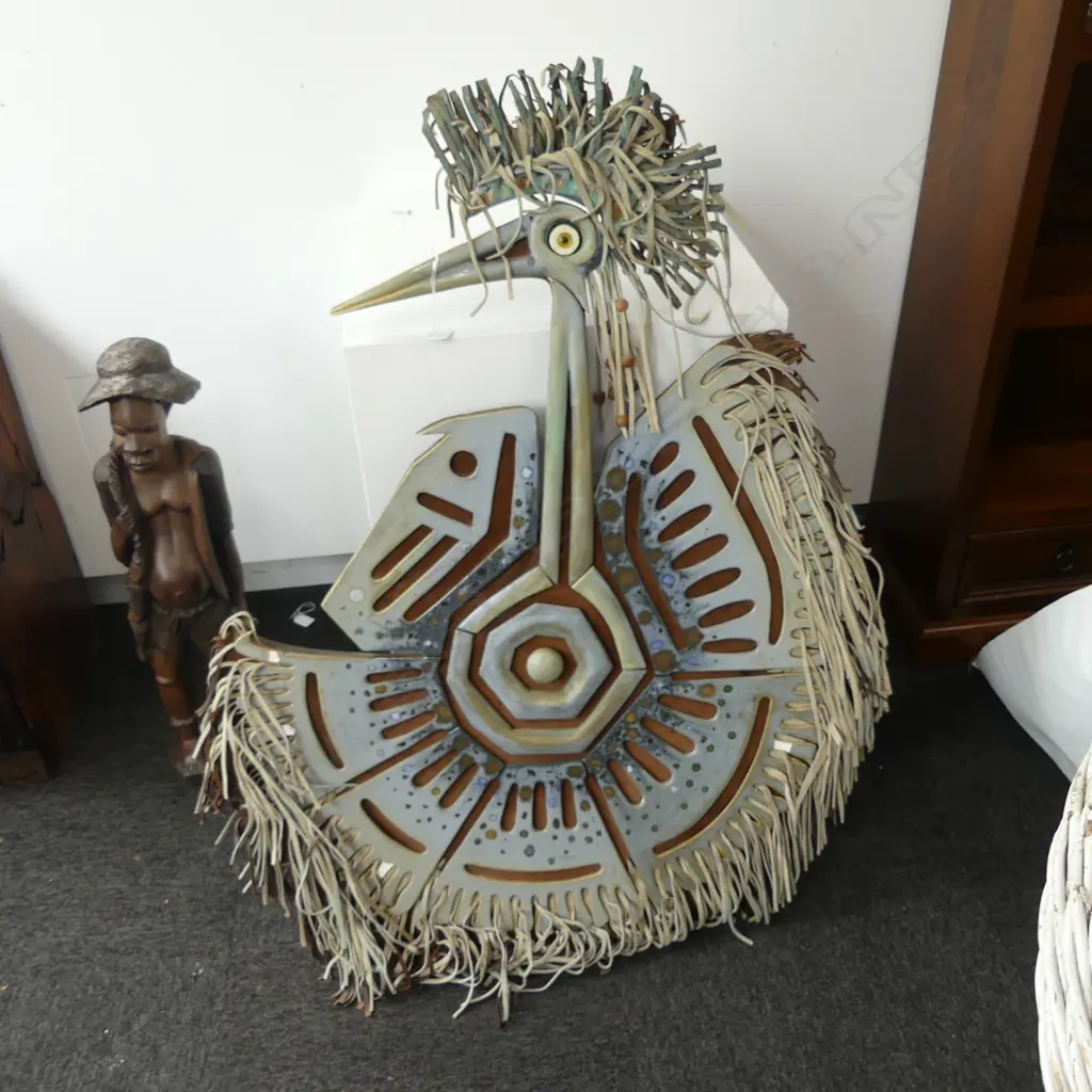 BRUCE PAPAS 'AZTATLA - HERON - VERACRUZ' TILE & LEATHER ARTWORK 1100x780mm minor damage Image 1++