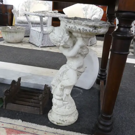 PR CONCRETE GARDEN CHERUB BIRD BATHS H.625mm