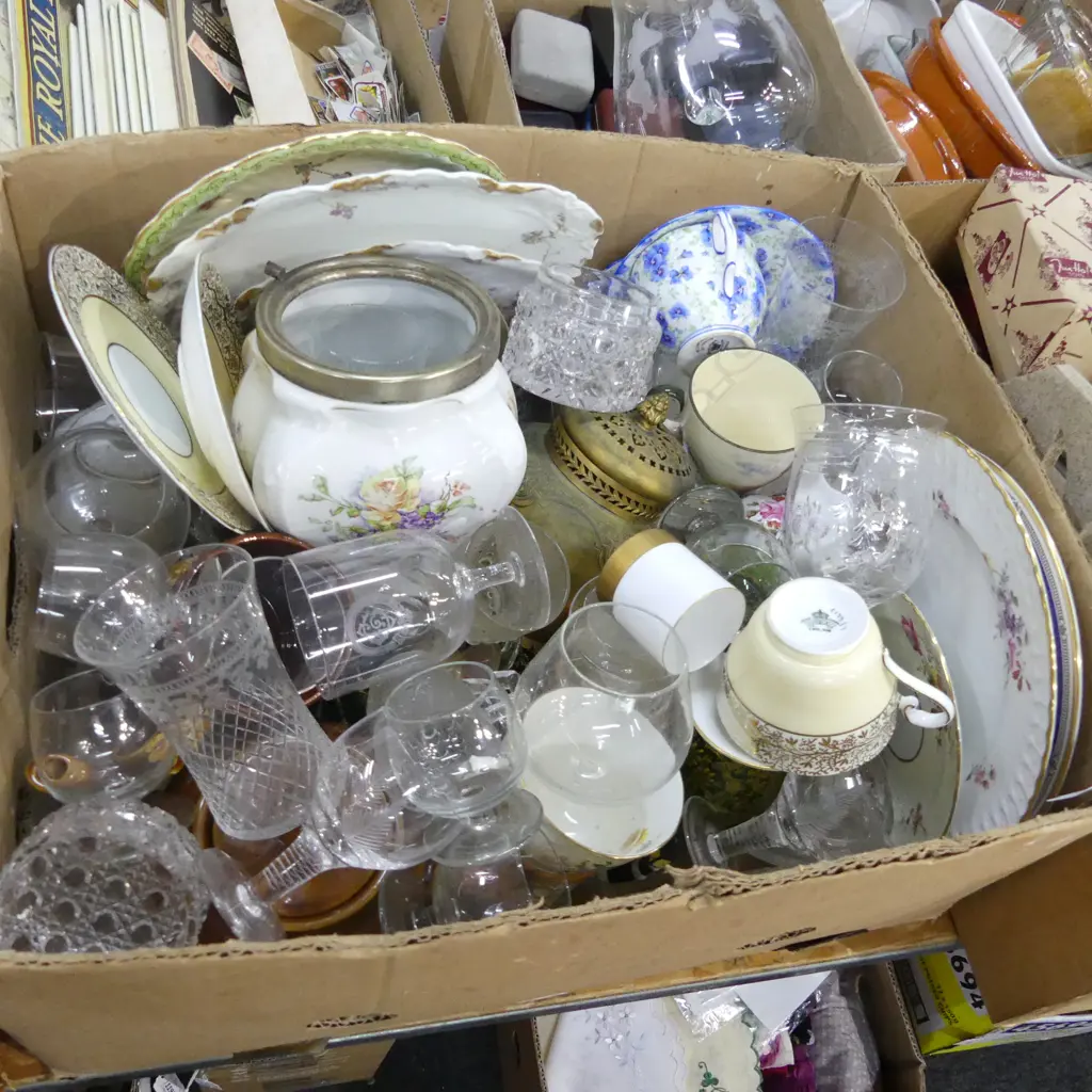 BOX LOT ASST. CHINA, GLASSES ETC Image 1++