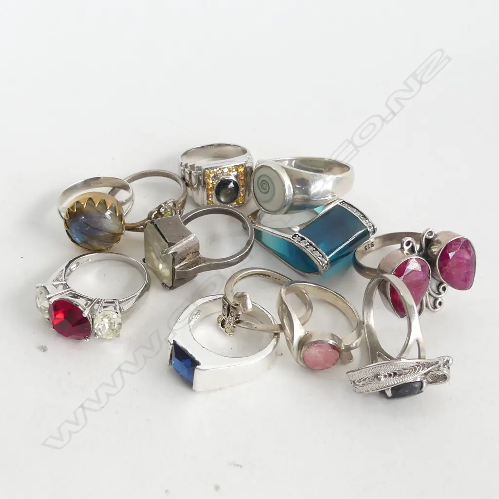 12 ASST. COSTUME RINGS MOSTLY STG Image 1++