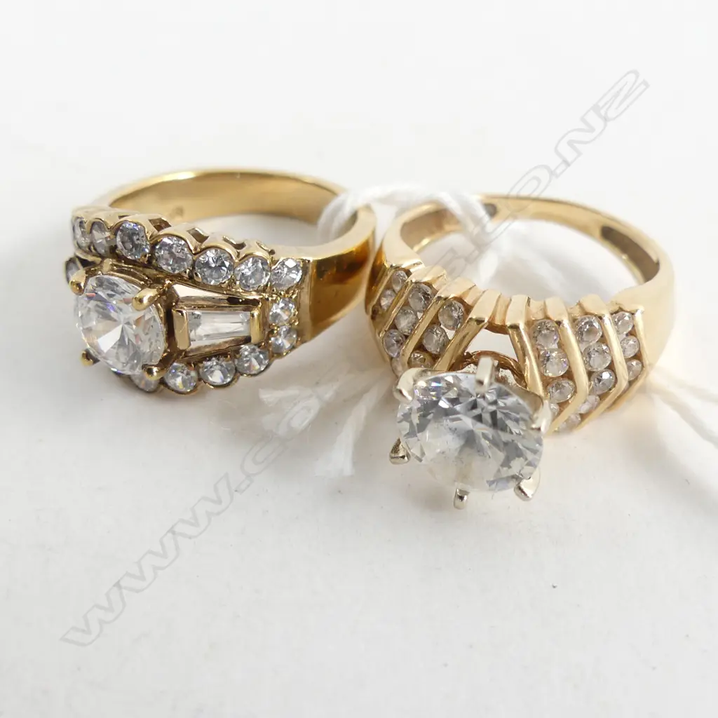 2 SILVER GILT & CZ RINGS Image 1++