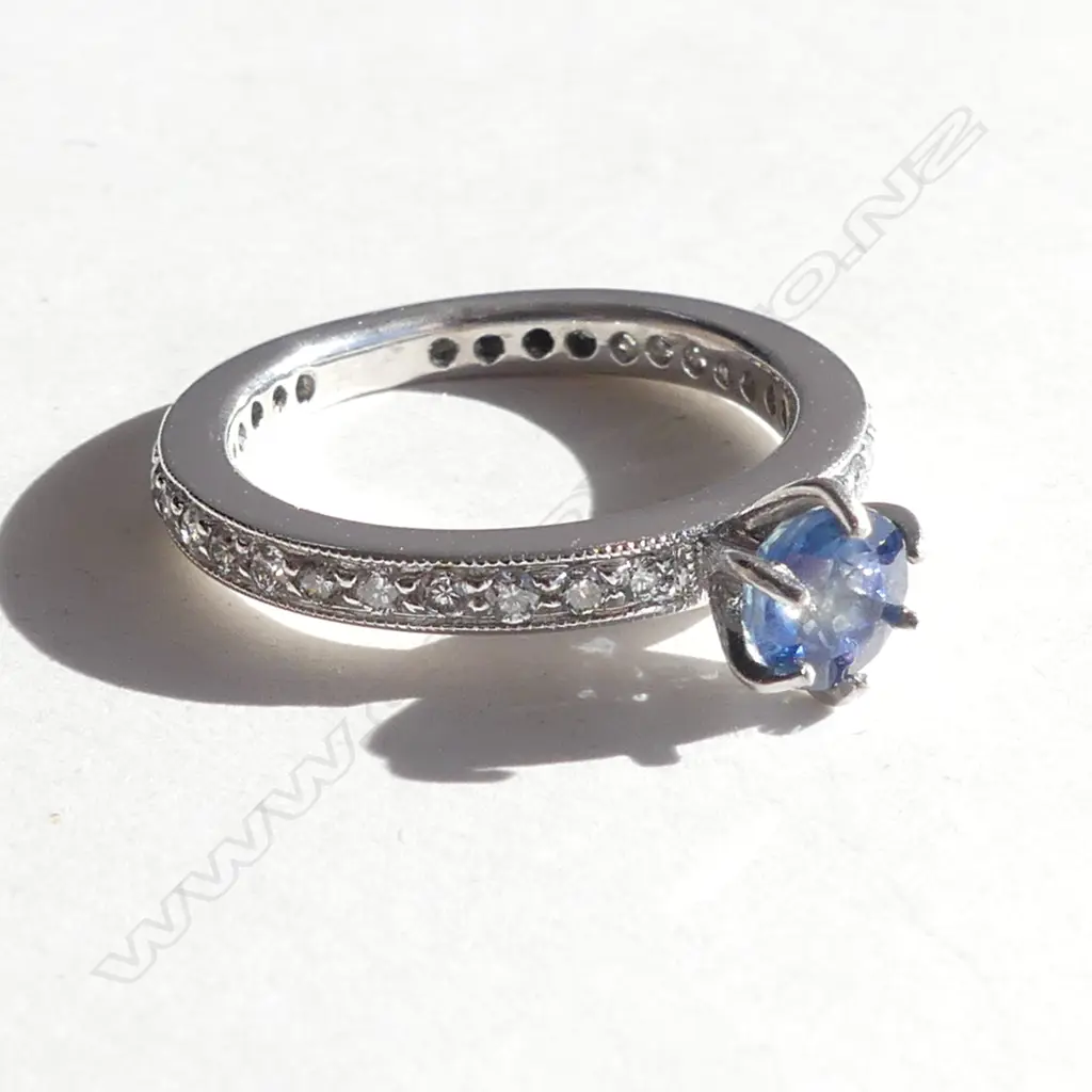 14ct. WHITE GOLD SAPPHIRE AND DIAMOND RING, SIZE K½ Image 1++
