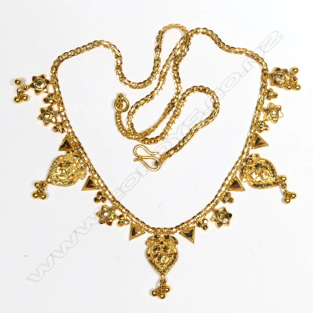 22CT YELLOW GOLD INDIAN FRINGE NECKLACE 23.8gm Image 1++